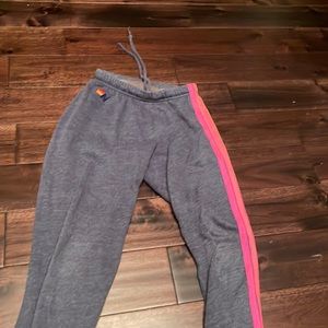 Aviator nation navy blue 5 striped neon sweatpants. So comfortable .